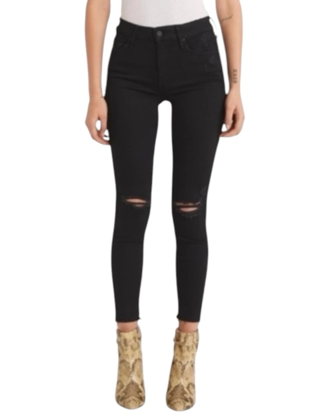 MOTHER Distressed High-Waisted Looker Jeans in “Guilty as Sin” Size 28